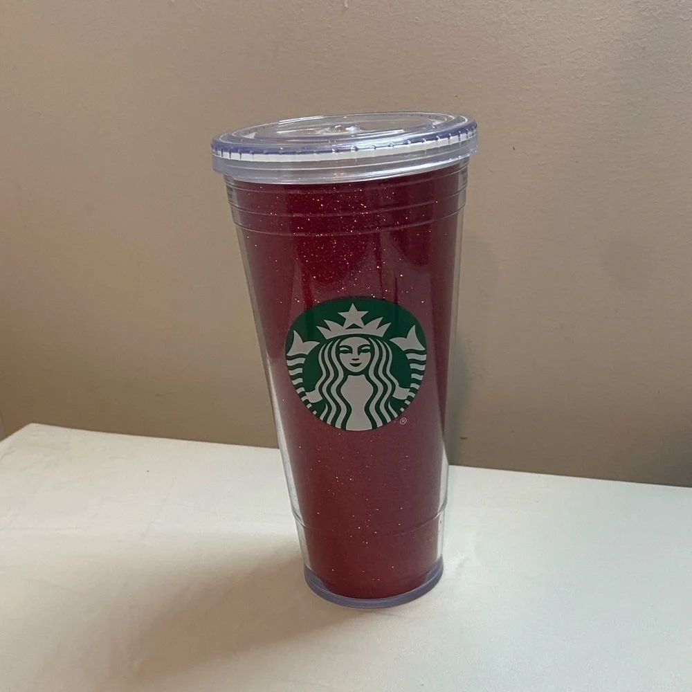 Starbucks 20oz Red Glitter Holiday Limited Edition Tumbler Cold Cup GUC